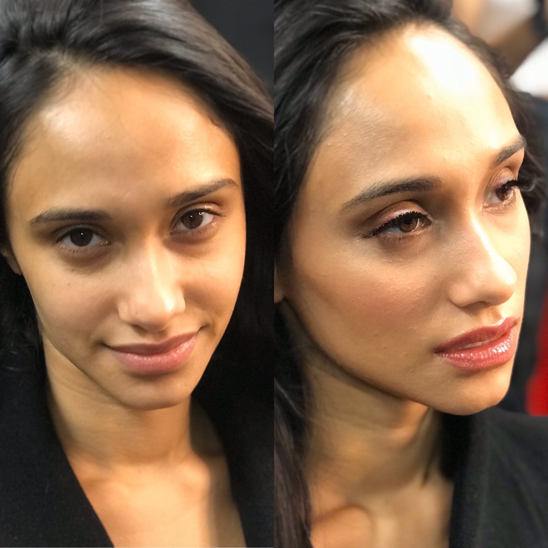 A person’s before and after makeup look